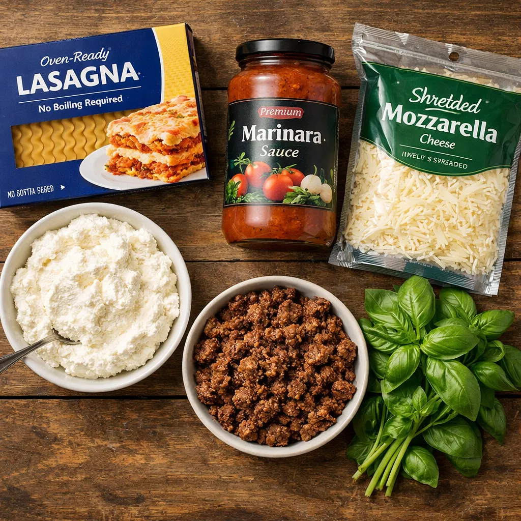 Easy Lasagna Ingredients Flatlay