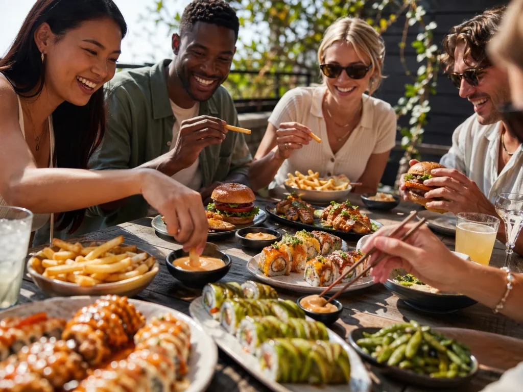 Friends Enjoying Spicy Mayo Sauce