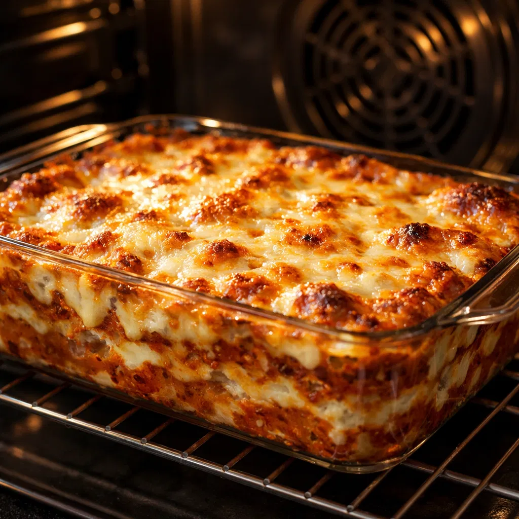 Lasagna Baking in Oven