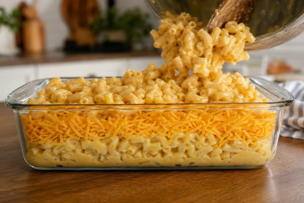 Layering Mac and Cheese