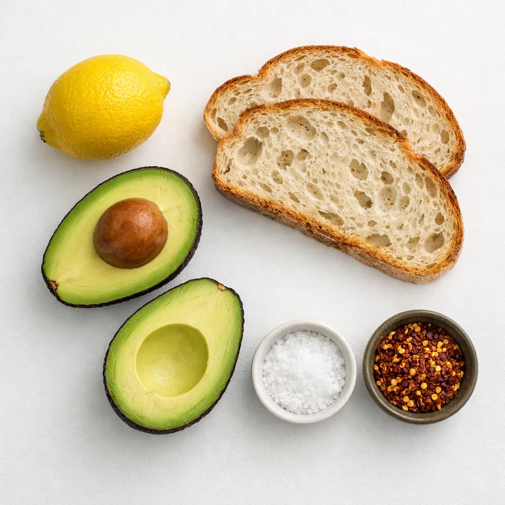 Lazy Avocado Toast Recipes Ingredients Flatlay