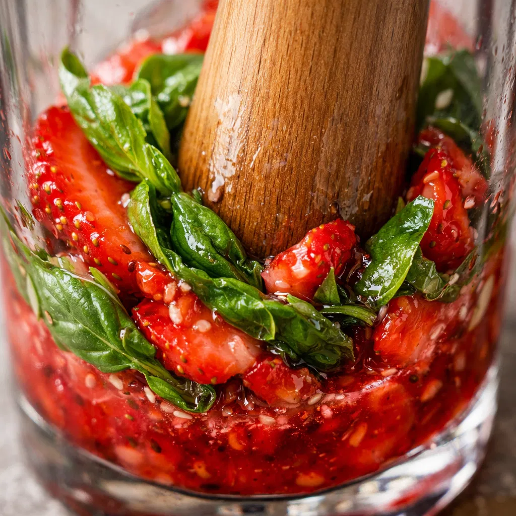 Muddling Strawberries and Basil for  Summer Lemonade