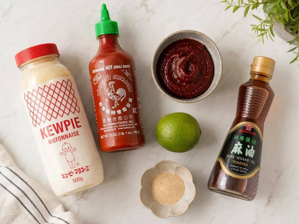 Spicy Mayo Sauce Ingredients Flatlay