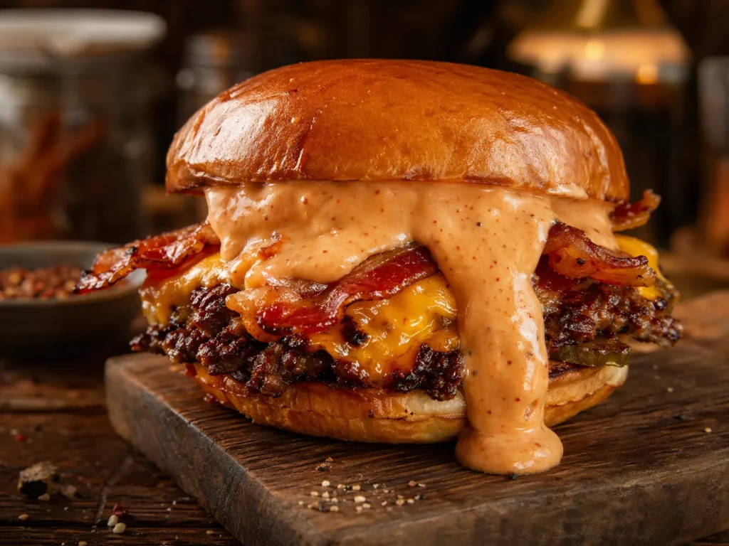 Spicy Mayo Sauce on Burger