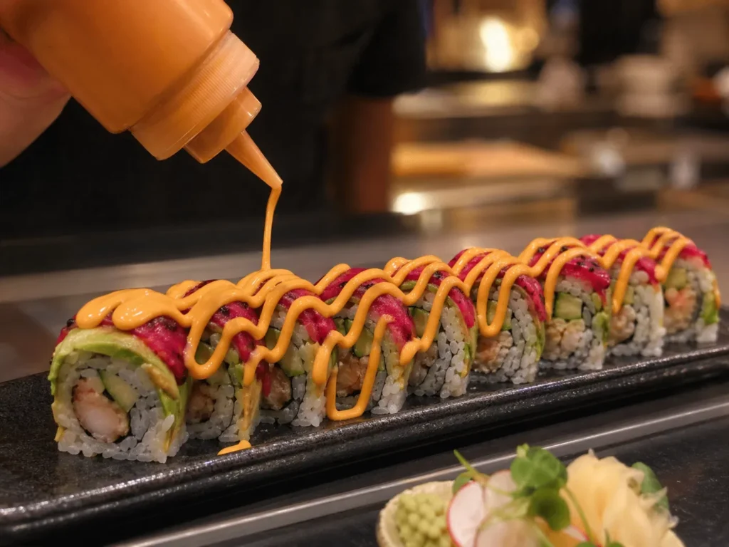 Spicy Mayo Sauce on Sushi