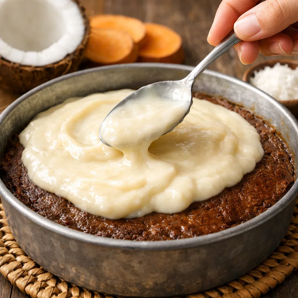 Sweet Potato Pudding Recipe TOpping Custard