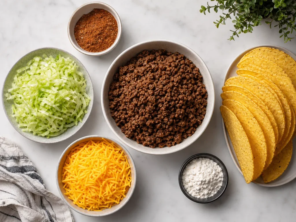 Taco Bell Style Tacos Ingredients Flatlay