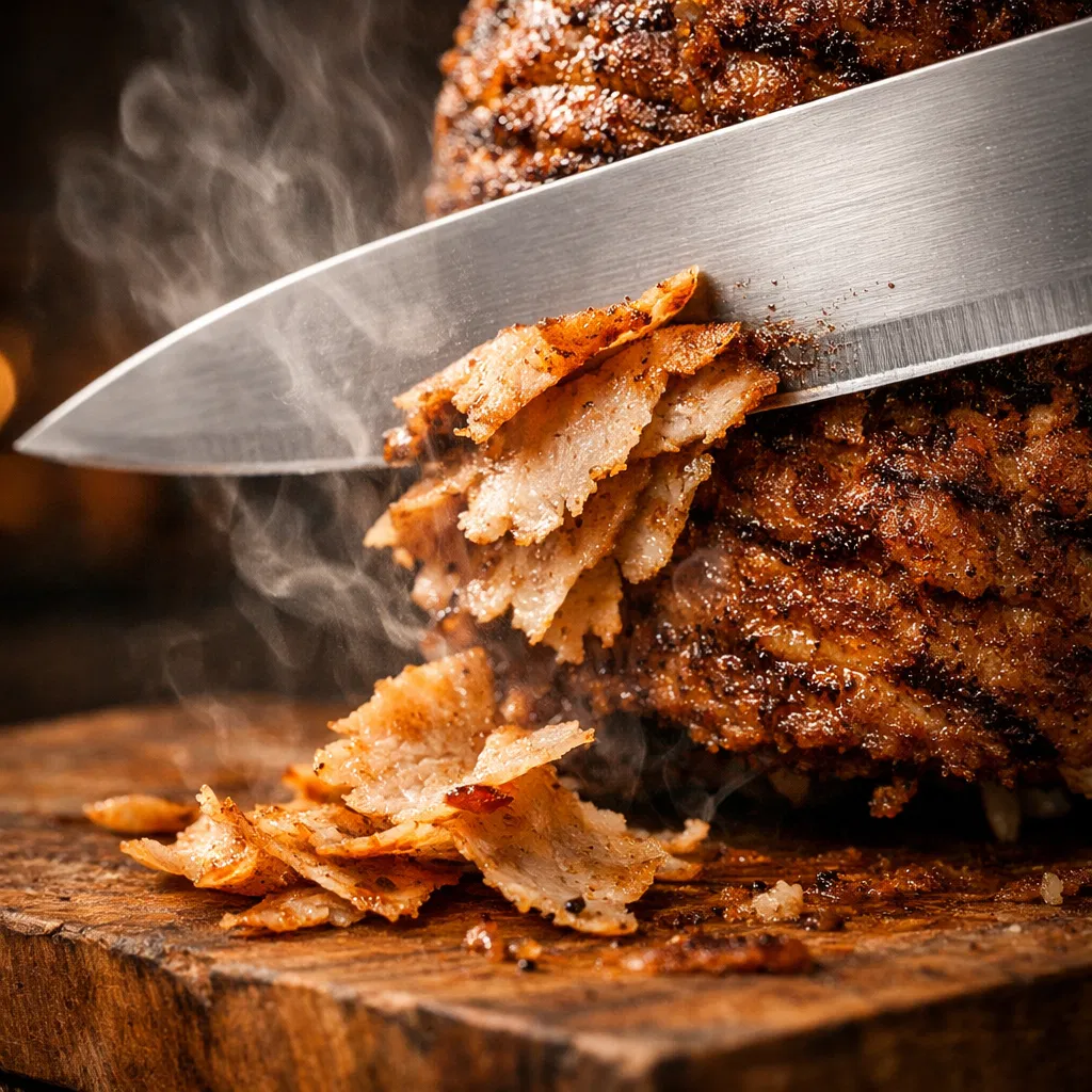 doner meat shaving closeup