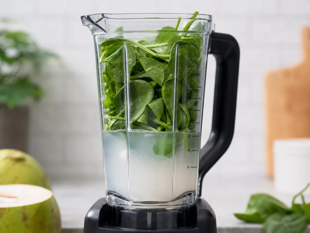 Adding Liquid and Greens to Blender