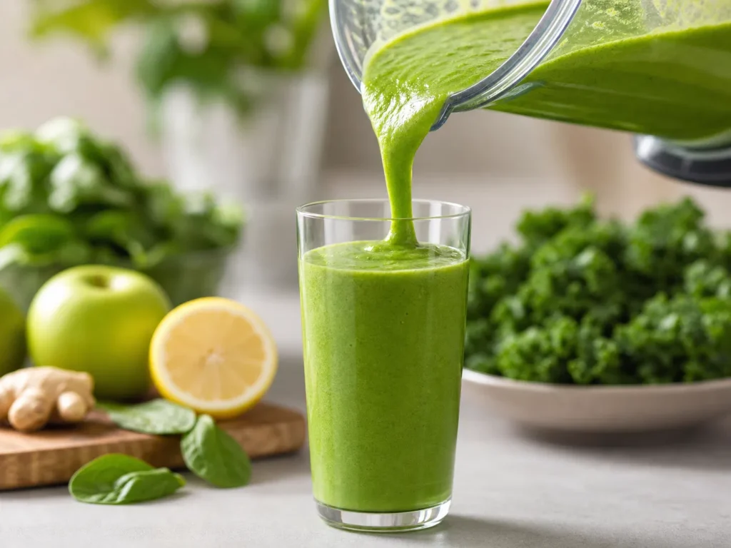 Pouring the Green Detox Smoothie