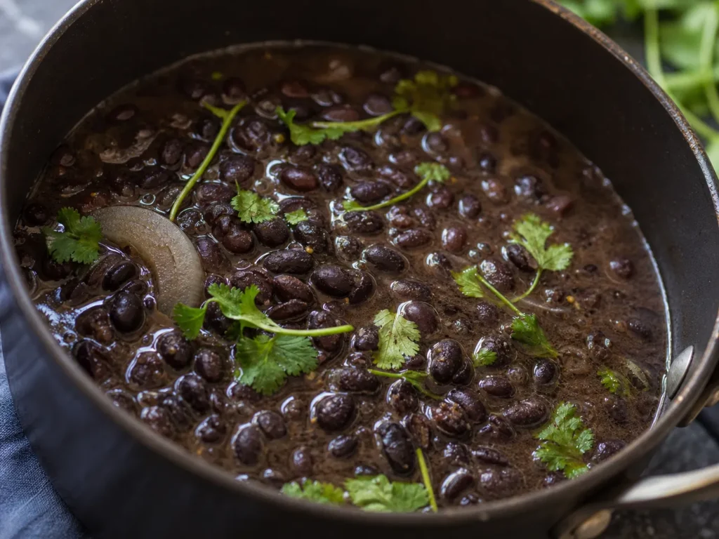 Seasoned Black Beans Simmering